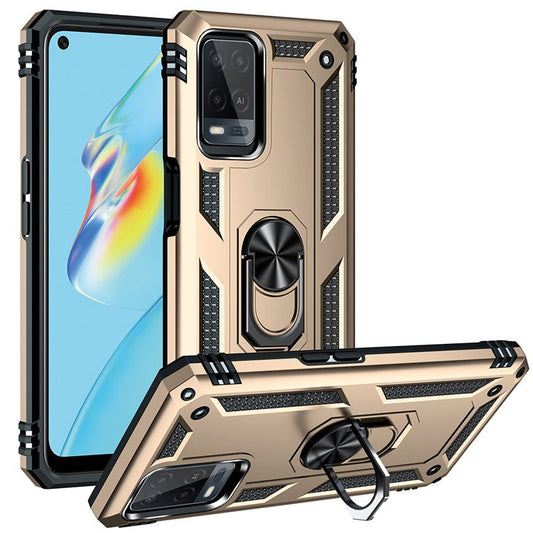 PC + TPU + Metal Hybrid Case Shockproof Phone Cover with Finger Ring Kickstand for Oppo A54 4G - Gold