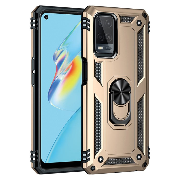 PC + TPU + Metal Hybrid Case Shockproof Phone Cover with Finger Ring Kickstand for Oppo A54 4G - Gold