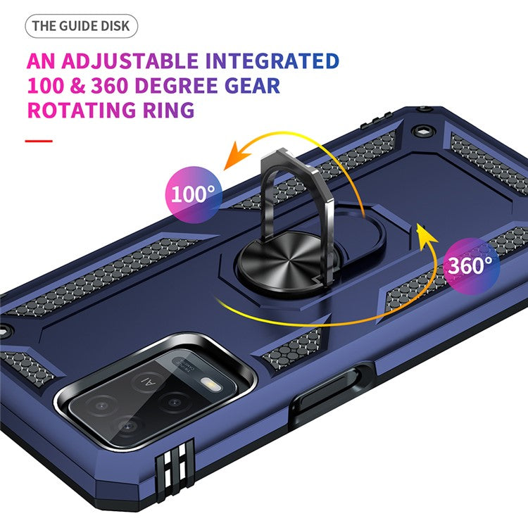 PC + TPU + Metal Hybrid Case Shockproof Phone Cover with Finger Ring Kickstand for Oppo A54 4G - Blue