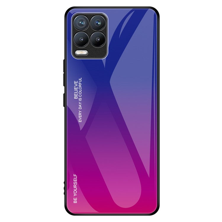 For Realme 8 / 8 Pro Gradient Design Case Anti-Scratch Tempered Glass Phone Cover - Blue / Rose