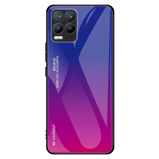 For Realme 8 / 8 Pro Gradient Design Case Anti-Scratch Tempered Glass Phone Cover - Blue / Rose