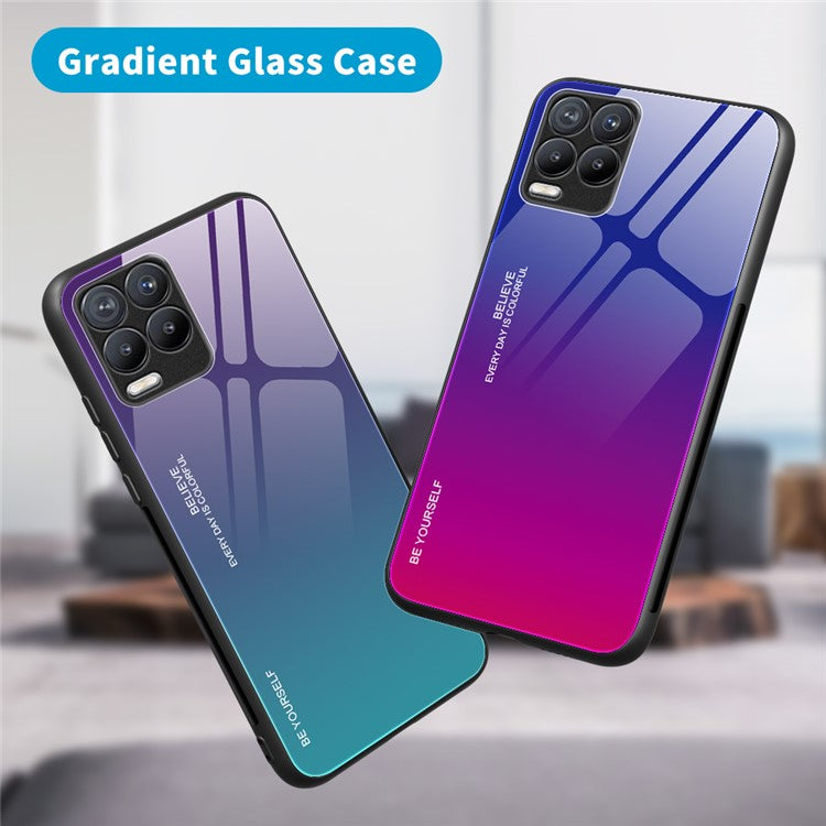 For Realme 8 / 8 Pro Gradient Design Case Anti-Scratch Tempered Glass Phone Cover - Blue / Rose