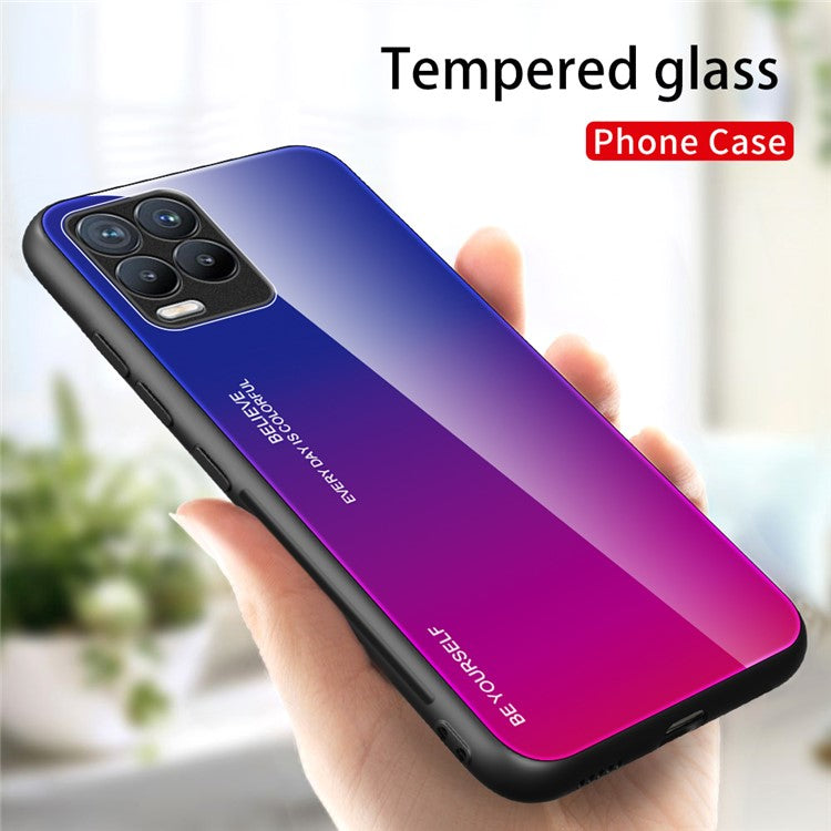 For Realme 8 / 8 Pro Gradient Design Case Anti-Scratch Tempered Glass Phone Cover - Blue / Rose