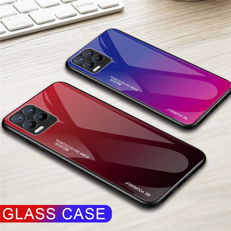 For Realme 8 / 8 Pro Gradient Design Case Anti-Scratch Tempered Glass Phone Cover - Blue / Rose