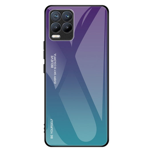 For Realme 8 / 8 Pro Gradient Design Case Anti-Scratch Tempered Glass Phone Cover - Purple / Blue