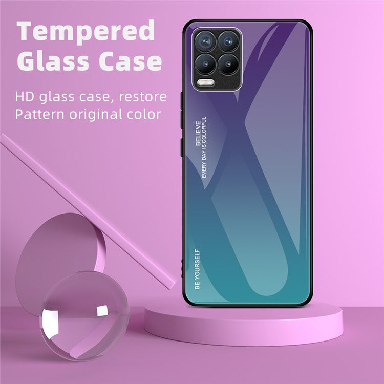 For Realme 8 / 8 Pro Gradient Design Case Anti-Scratch Tempered Glass Phone Cover - Purple / Blue