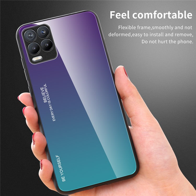 For Realme 8 / 8 Pro Gradient Design Case Anti-Scratch Tempered Glass Phone Cover - Purple / Blue