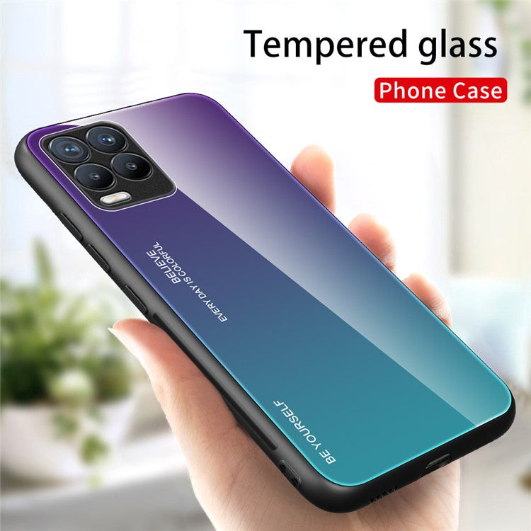 For Realme 8 / 8 Pro Gradient Design Case Anti-Scratch Tempered Glass Phone Cover - Purple / Blue