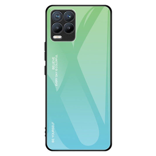 For Realme 8 / 8 Pro Gradient Design Case Anti-Scratch Tempered Glass Phone Cover - Cyan / Blue