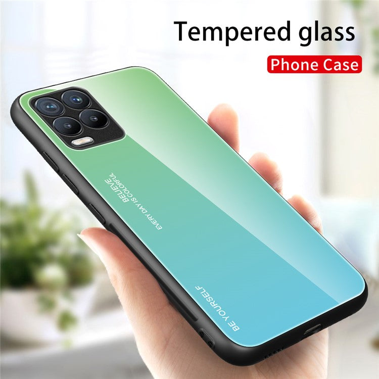 For Realme 8 / 8 Pro Gradient Design Case Anti-Scratch Tempered Glass Phone Cover - Cyan / Blue