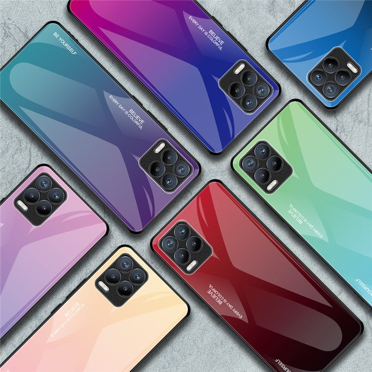 For Realme 8 / 8 Pro Gradient Design Case Anti-Scratch Tempered Glass Phone Cover - Cyan / Blue