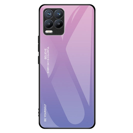 For Realme 8 / 8 Pro Gradient Design Case Anti-Scratch Tempered Glass Phone Cover - Pink / Purple