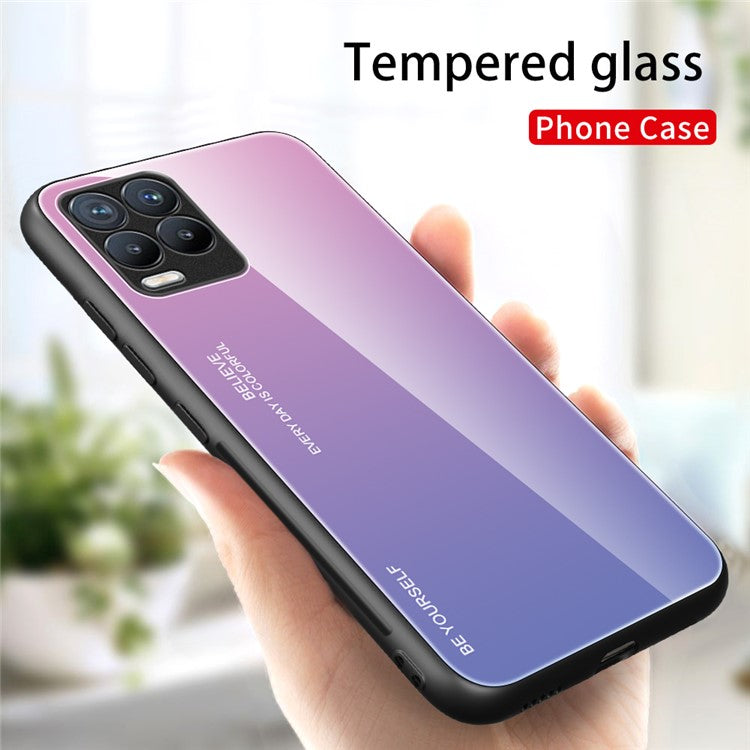 For Realme 8 / 8 Pro Gradient Design Case Anti-Scratch Tempered Glass Phone Cover - Pink / Purple