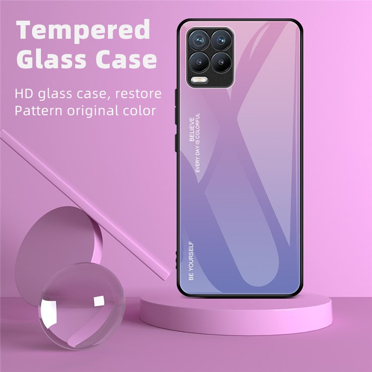 For Realme 8 / 8 Pro Gradient Design Case Anti-Scratch Tempered Glass Phone Cover - Pink / Purple