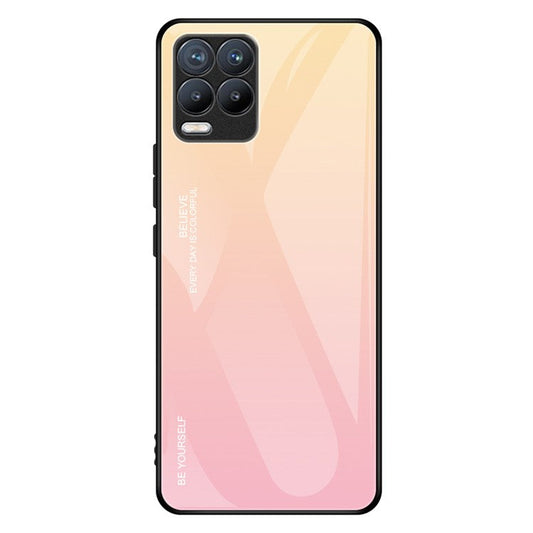 For Realme 8 / 8 Pro Gradient Design Case Anti-Scratch Tempered Glass Phone Cover - Gold / Pink