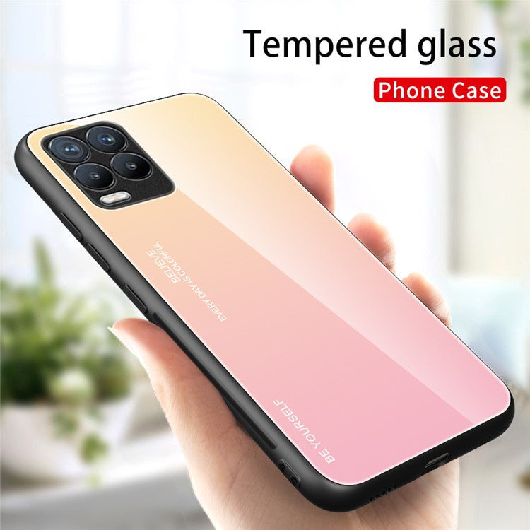 For Realme 8 / 8 Pro Gradient Design Case Anti-Scratch Tempered Glass Phone Cover - Gold / Pink