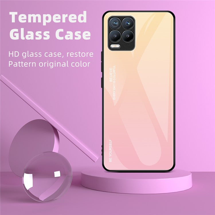 For Realme 8 / 8 Pro Gradient Design Case Anti-Scratch Tempered Glass Phone Cover - Gold / Pink