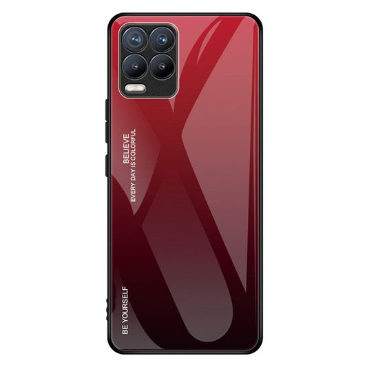 For Realme 8 / 8 Pro Gradient Design Case Anti-Scratch Tempered Glass Phone Cover - Red / Black