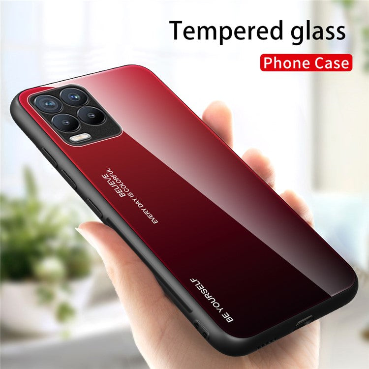For Realme 8 / 8 Pro Gradient Design Case Anti-Scratch Tempered Glass Phone Cover - Red / Black