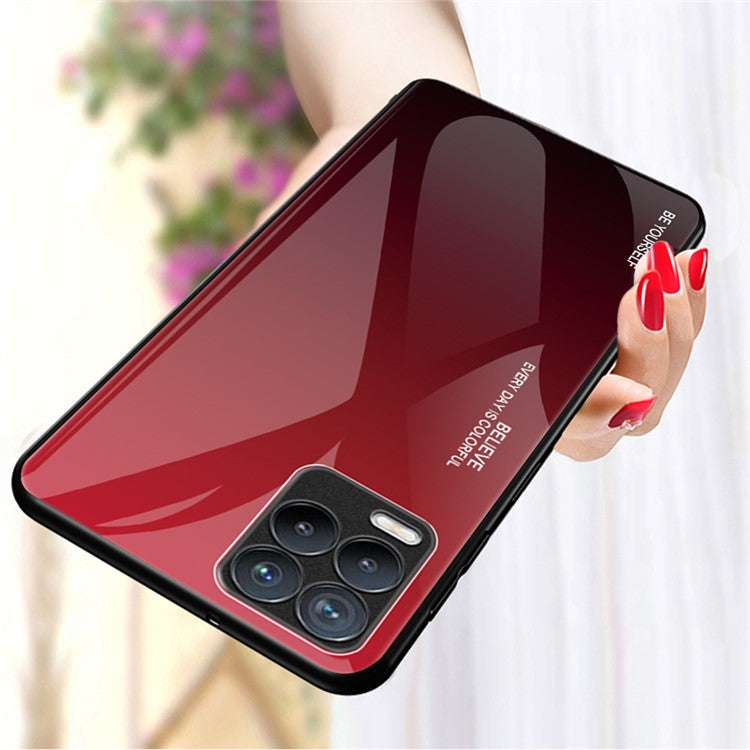 For Realme 8 / 8 Pro Gradient Design Case Anti-Scratch Tempered Glass Phone Cover - Red / Black