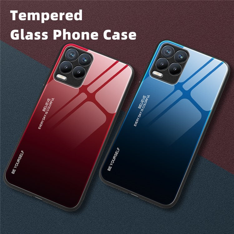 For Realme 8 / 8 Pro Gradient Design Case Anti-Scratch Tempered Glass Phone Cover - Red / Black