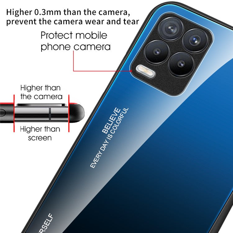 For Realme 8 / 8 Pro Gradient Design Case Anti-Scratch Tempered Glass Phone Cover - Red / Black