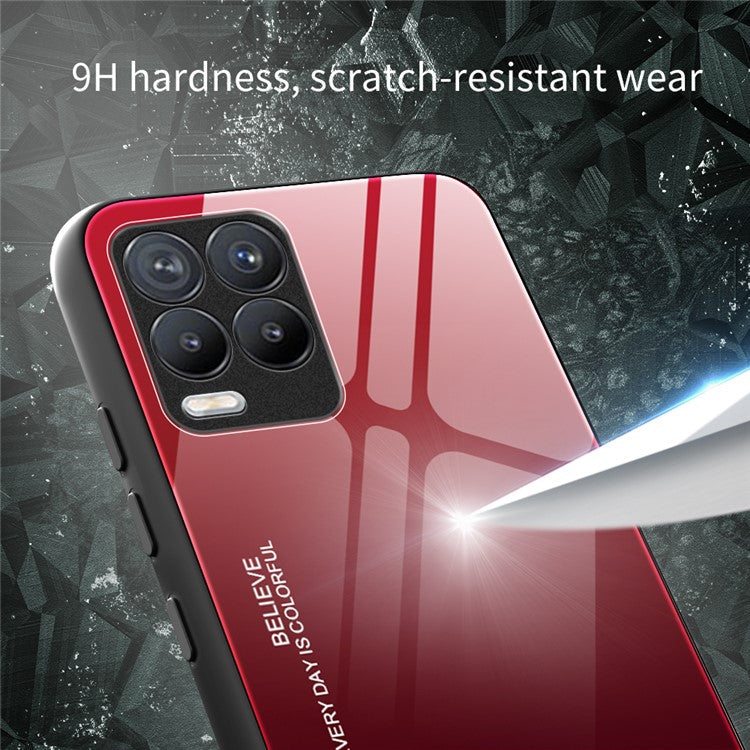 For Realme 8 / 8 Pro Gradient Design Case Anti-Scratch Tempered Glass Phone Cover - Red / Black