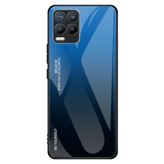 For Realme 8 / 8 Pro Gradient Design Case Anti-Scratch Tempered Glass Phone Cover - Blue / Black