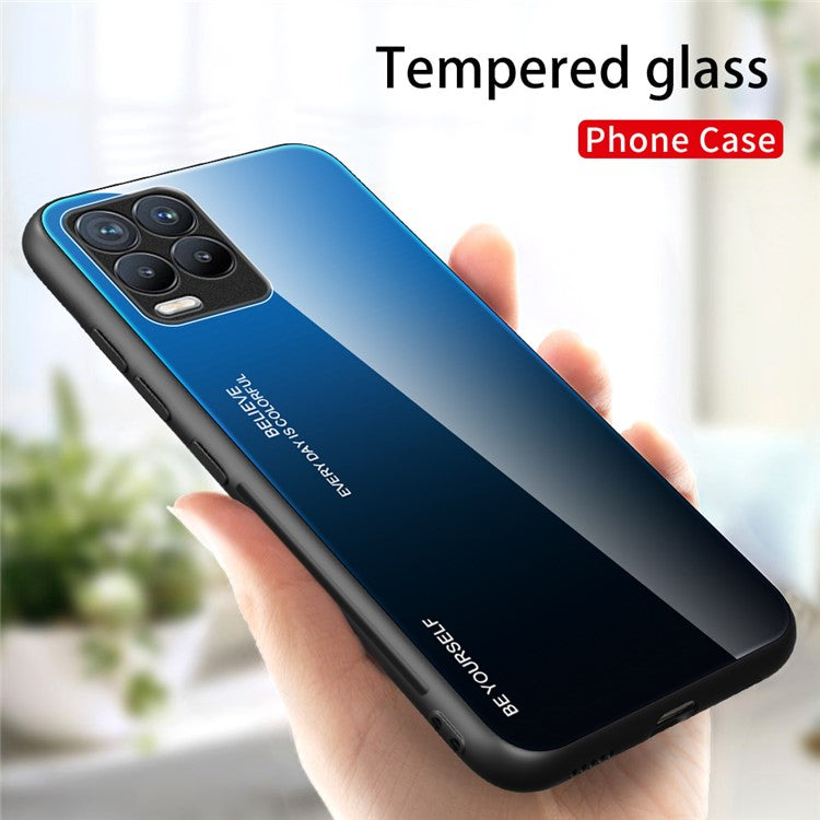 For Realme 8 / 8 Pro Gradient Design Case Anti-Scratch Tempered Glass Phone Cover - Blue / Black