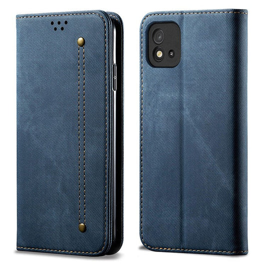 Jeans Cloth Texture Full Protection Leather Wallet Stand Phone Shell Case for Realme C20/C11 (2021) - Blue