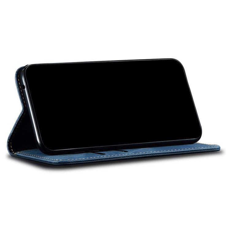 Jeans Cloth Texture Full Protection Leather Wallet Stand Phone Shell Case for Realme C20/C11 (2021) - Blue