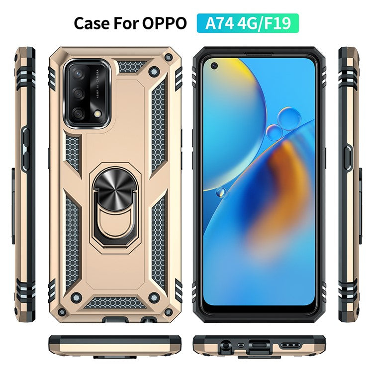Military Grade Hybrid Hard PC + Soft TPU Heavy Duty Shockproof Protective Phone Case for Oppo A74 4G / Oppo F19 - Gold