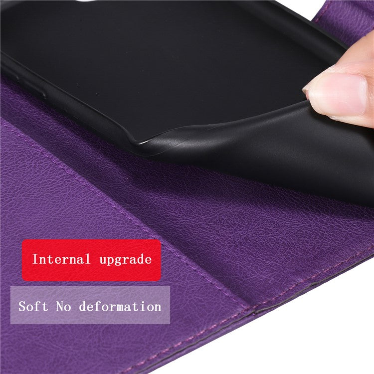 KT Leather Series-2 Plain Wallet Leather Phone Stand Shell with Strap for Oppo A74 4G/F19 4G - Purple