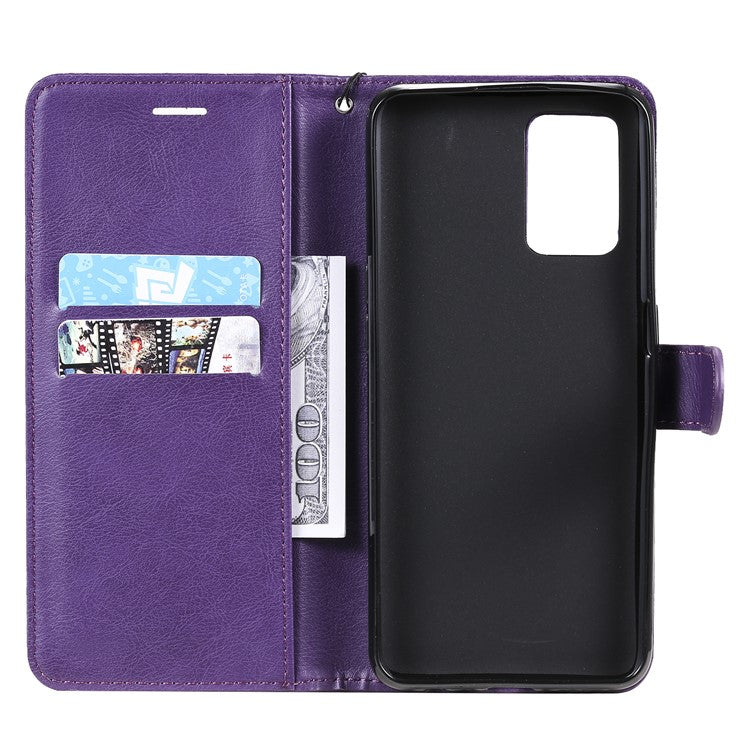 KT Leather Series-2 Plain Wallet Leather Phone Stand Shell with Strap for Oppo A74 4G/F19 4G - Purple