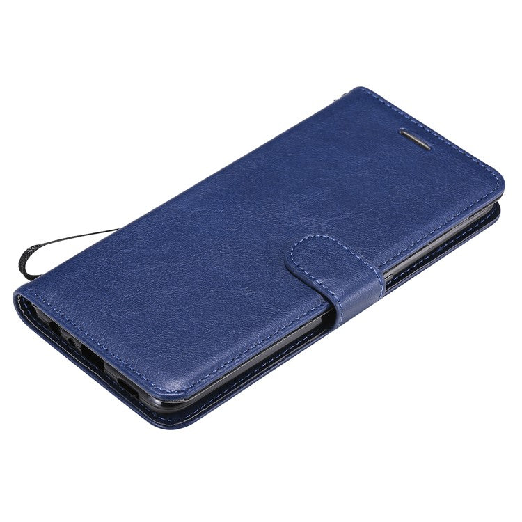 KT Leather Series-2 Plain Wallet Leather Phone Stand Shell with Strap for Oppo A74 4G/F19 4G - Blue
