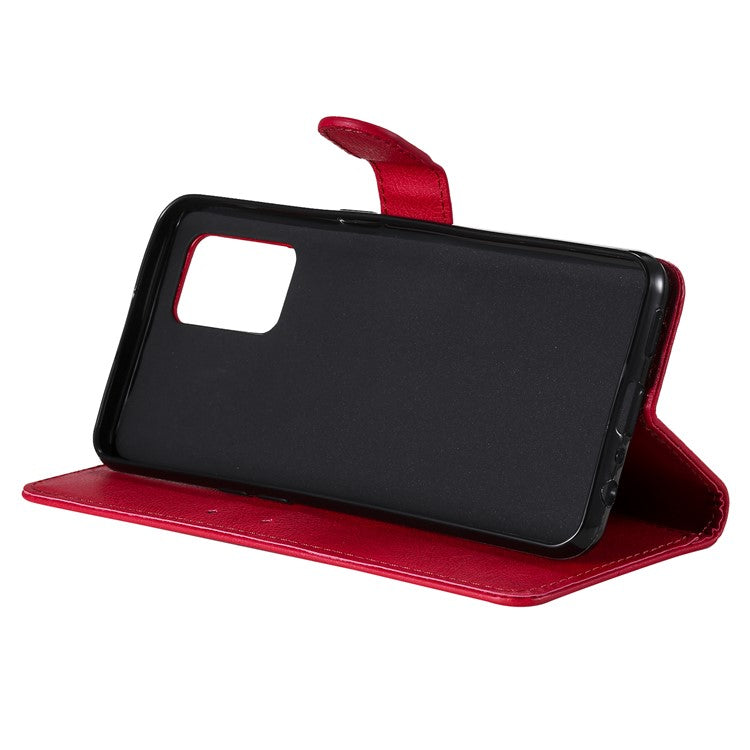 KT Leather Series-2 Plain Wallet Leather Phone Stand Shell with Strap for Oppo A74 4G/F19 4G - Red