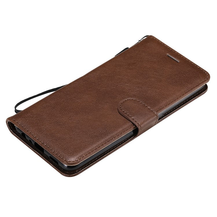 KT Leather Series-2 Plain Wallet Leather Phone Stand Shell with Strap for Oppo A74 4G/F19 4G - Brown