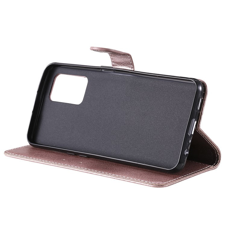 KT Leather Series-2 Plain Wallet Leather Phone Stand Shell with Strap for Oppo A74 4G/F19 4G - Rose Gold