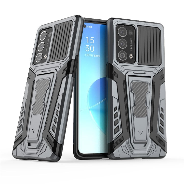 Kickstand Design PC + TPU Car Style Full Protective Hybrid Cover Case for Oppo Reno6 Pro+ 5G/Pro 5G (Snapdragon) - Grey