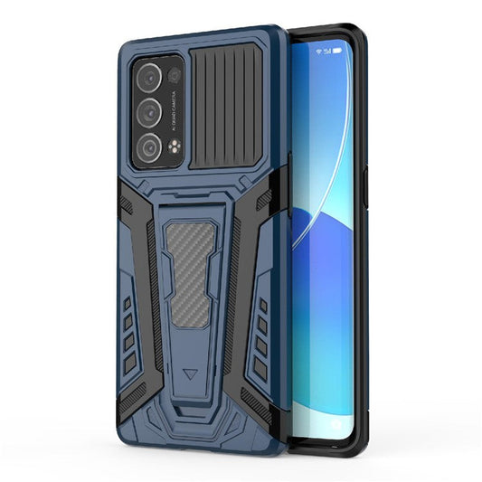 Kickstand Design PC + TPU Car Style Full Protective Hybrid Cover Case for Oppo Reno6 Pro+ 5G/Pro 5G (Snapdragon) - Blue