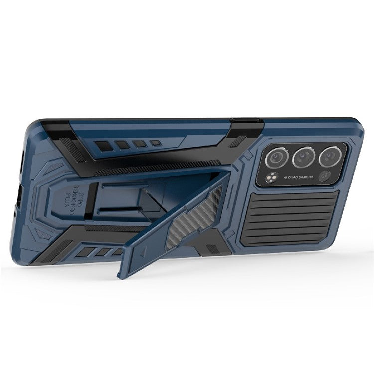 Kickstand Design PC + TPU Car Style Full Protective Hybrid Cover Case for Oppo Reno6 Pro+ 5G/Pro 5G (Snapdragon) - Blue