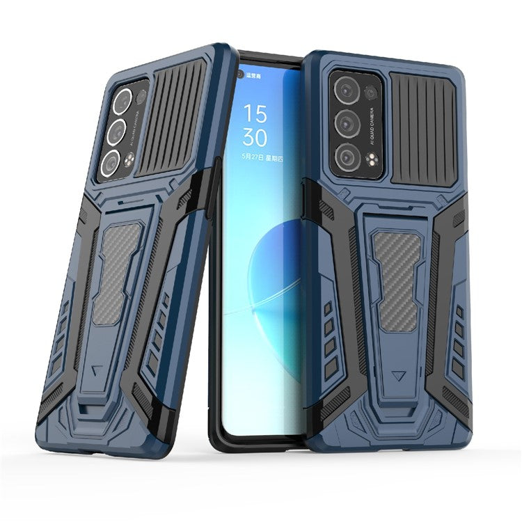 Kickstand Design PC + TPU Car Style Full Protective Hybrid Cover Case for Oppo Reno6 Pro+ 5G/Pro 5G (Snapdragon) - Blue