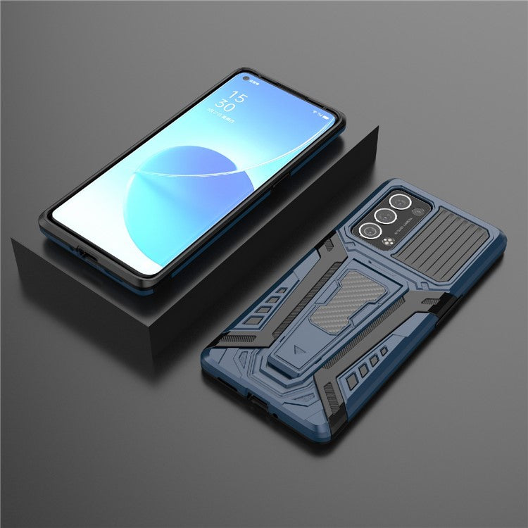 Kickstand Design PC + TPU Car Style Full Protective Hybrid Cover Case for Oppo Reno6 Pro+ 5G/Pro 5G (Snapdragon) - Blue