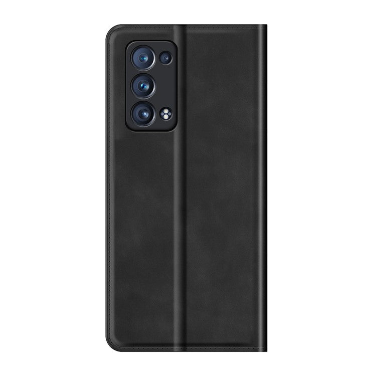 Skin-touch Feeling Strong Magnet Folio Wallet Protective Phone Case for Oppo Reno6 Pro+ 5G/Pro 5G (Snapdragon) - Black