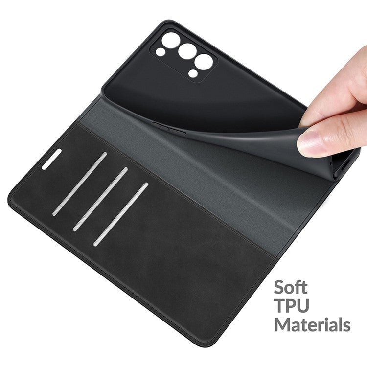 Skin-touch Feeling Strong Magnet Folio Wallet Protective Phone Case for Oppo Reno6 Pro+ 5G/Pro 5G (Snapdragon) - Black