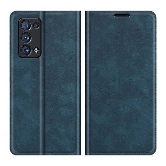 Skin-touch Feeling Strong Magnet Folio Wallet Protective Phone Case for Oppo Reno6 Pro+ 5G/Pro 5G (Snapdragon) - Blue