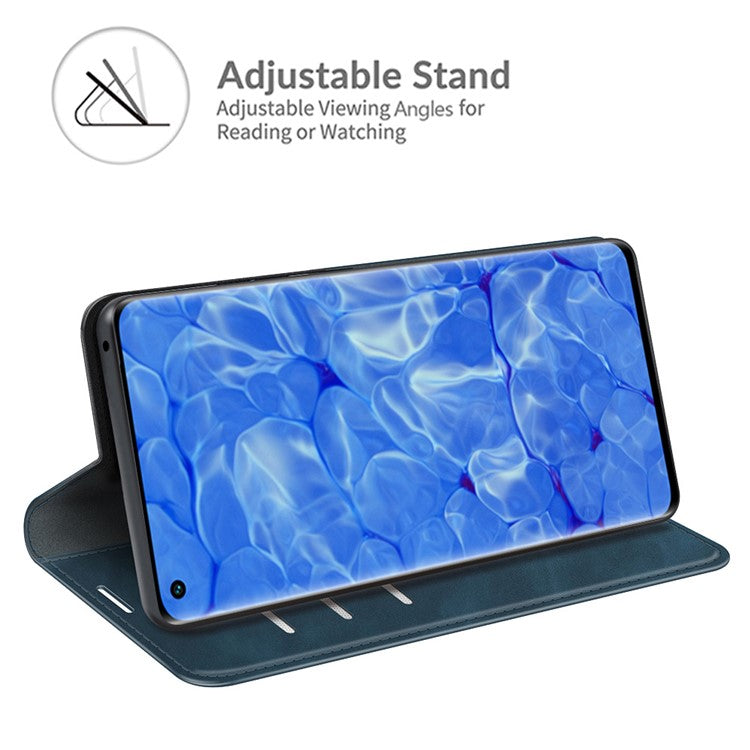 Skin-touch Feeling Strong Magnet Folio Wallet Protective Phone Case for Oppo Reno6 Pro+ 5G/Pro 5G (Snapdragon) - Blue
