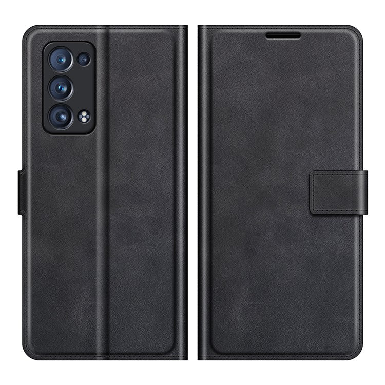 Magnetic Square Clasp Leather Wallet Stand Phone Case for Oppo Reno6 Pro+ 5G/Pro 5G (Snapdragon) - Black