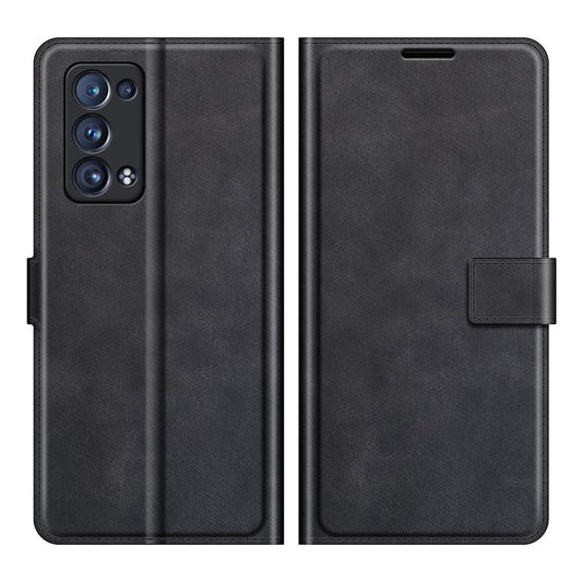 Magnetic Square Clasp Leather Wallet Stand Phone Case for Oppo Reno6 Pro+ 5G/Pro 5G (Snapdragon) - Black