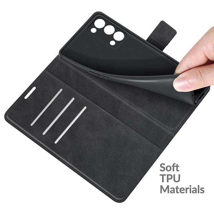 Magnetic Square Clasp Leather Wallet Stand Phone Case for Oppo Reno6 Pro+ 5G/Pro 5G (Snapdragon) - Black
